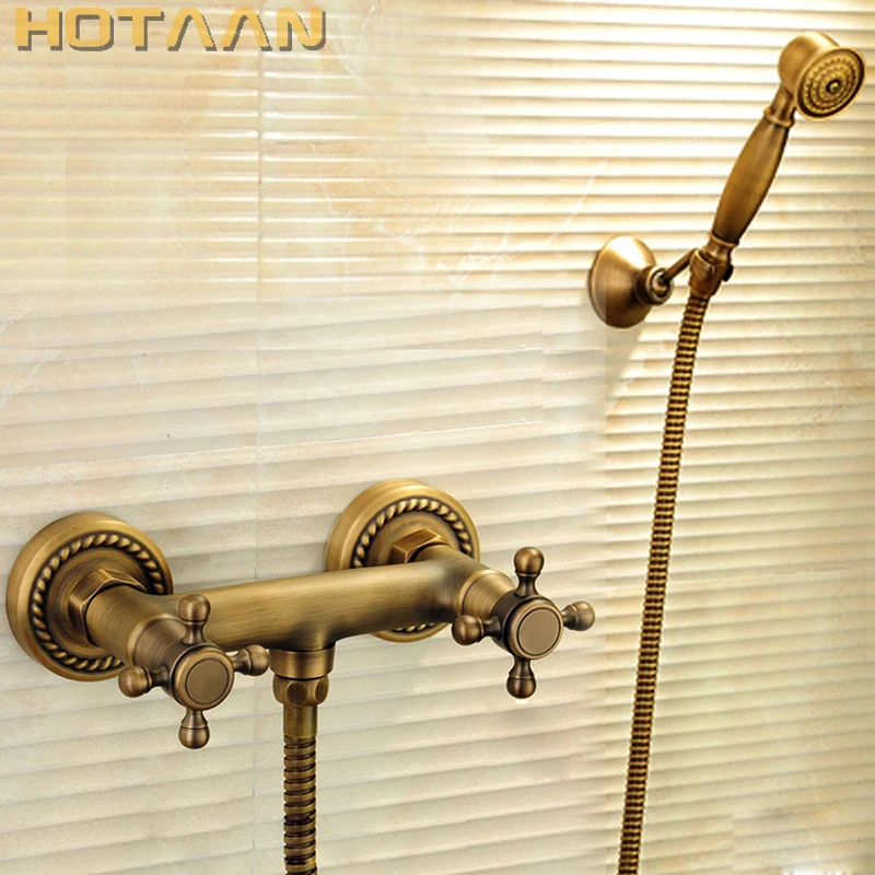 Antique Brass Bathroom Bath Wall Mounted Hand Held Shower Head Kit Shower Faucet Sets YT-5315