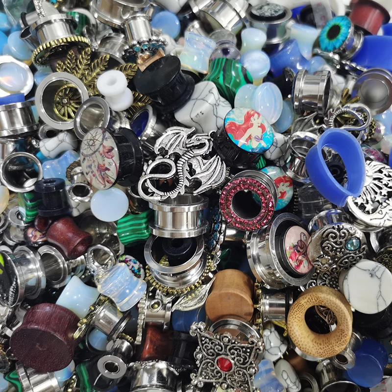 JUNLOWPY Wholesale 100pcs Stock Stainless Acrylic Ear Flesh Tunnels Ear Plugs Factory Cheap Ear Plugs Gauges Stretcher Piercing