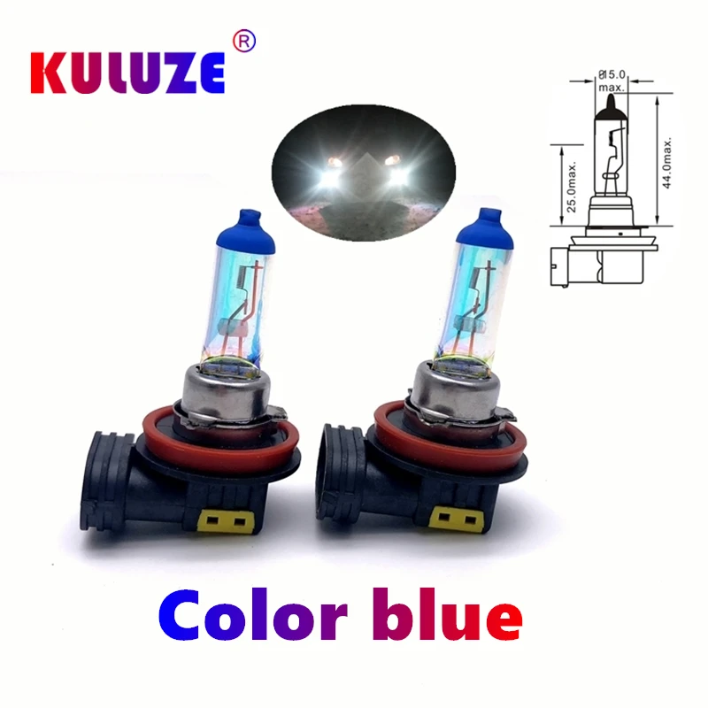 

KULUZE 2 Pcs H8 12V55W Rainbow Blue Plasma PGJ9-1 Car Quartz Halogen Bulb Fog Lamp Automobile Headlamp