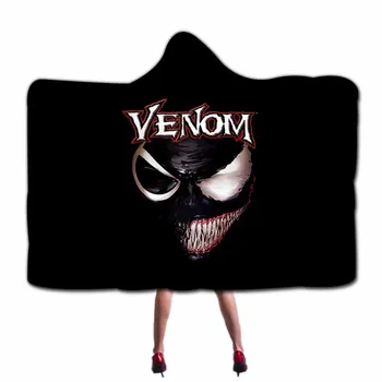 

Cartoon Tongue Black Hooded Blanket For Adults Fleece Microfiber Wearable Hoodie Blanket Sofa Bed Warm Plush Soft Throw Blankets