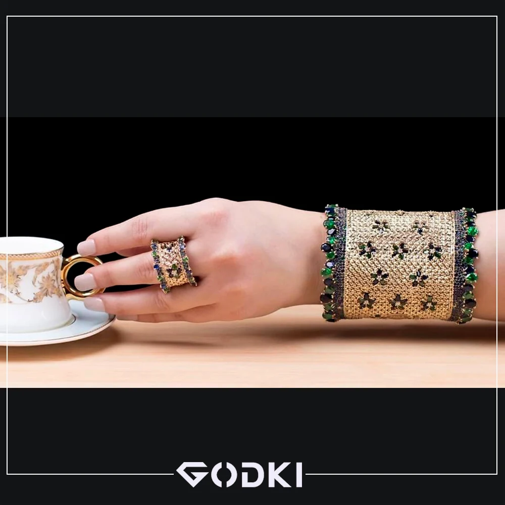 

GODKI Роскошные полые кружева 4 шт браслет кольцо серьги набор для женщин Свадебные циркониевые африканские/индийские/Дубай Свадебный комплект ювелирных изделий