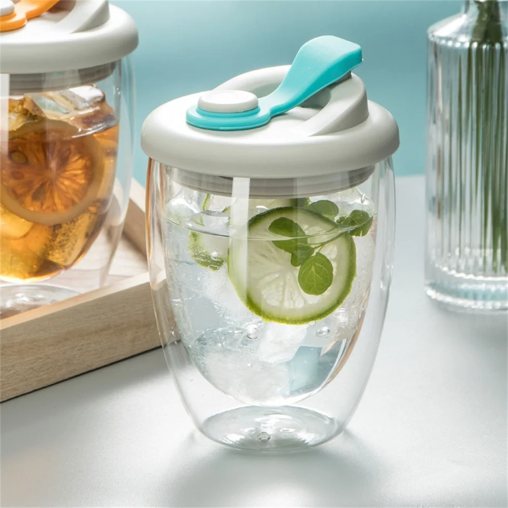 Double Wall Glass With Silicone Vacuum Sipper Lid - 450Ml