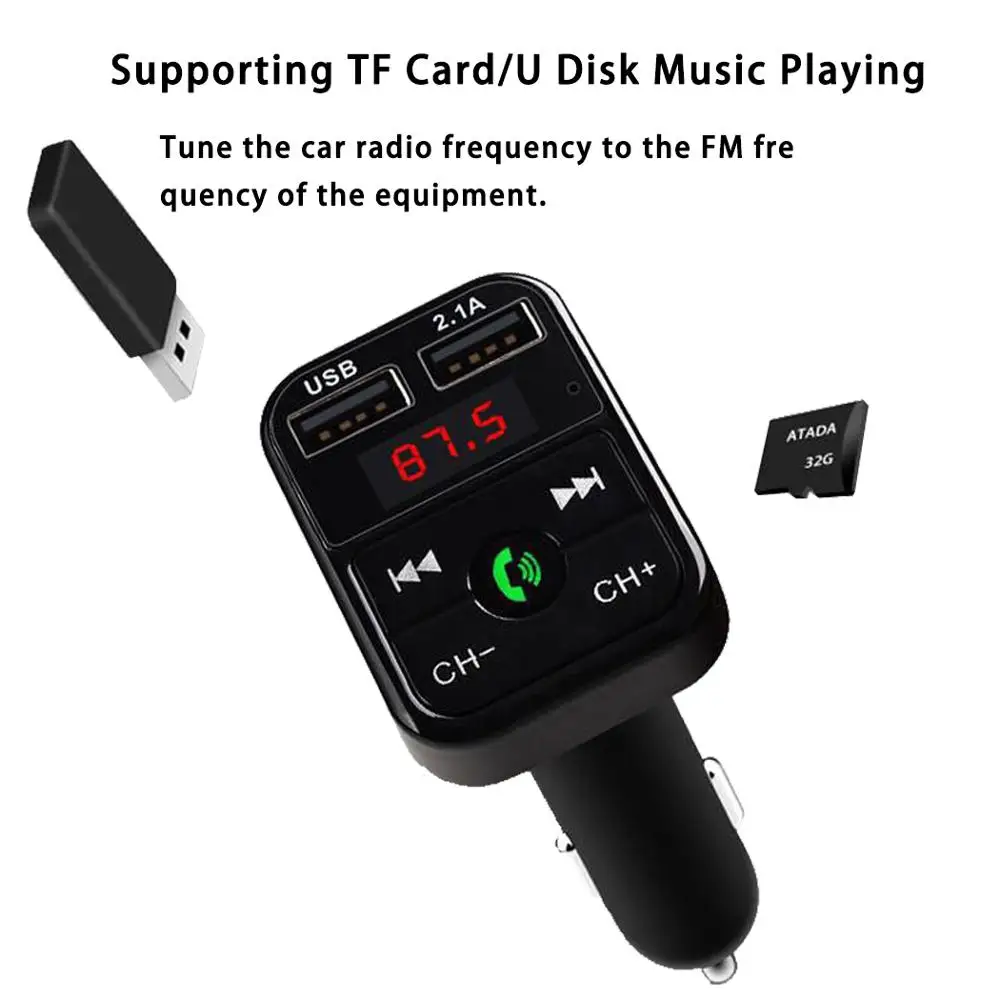 Bluetooth 5,0 Handsfree автомобильный комплект fm-передатчик Быстрый двойной USB зарядное устройство ЖК цифровой вольтметр TF карта U диск AUX плеер
