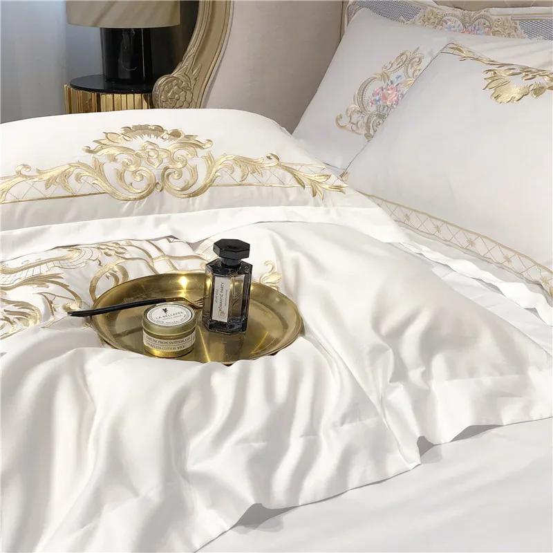 Parure De Draps California King – 1000 Fils Coton égyptien – Rayures Dorées – 4 Pièces