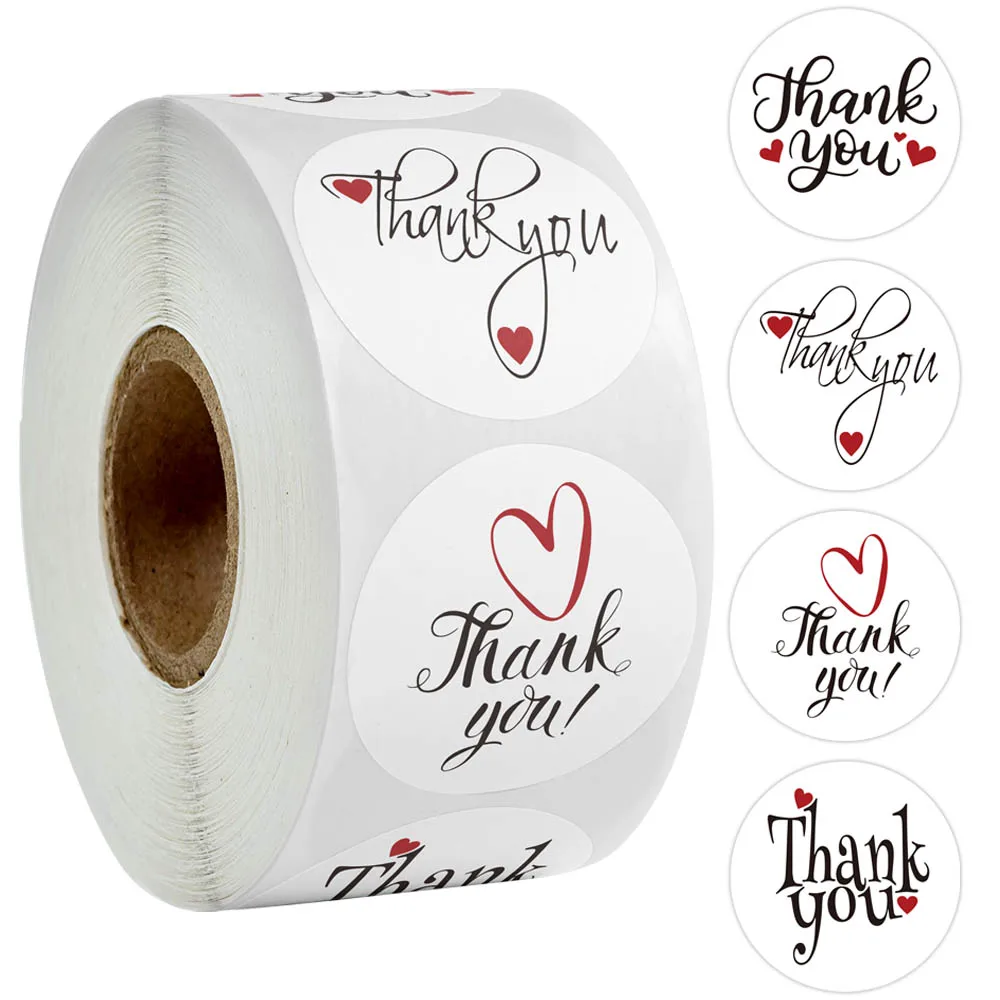 500Pcs Round Thank You Stickers With 4 Style Red Heart Labels For Wedding Pretty Gift Cards Envelope Sealing Label Stickers Roll afbeelding