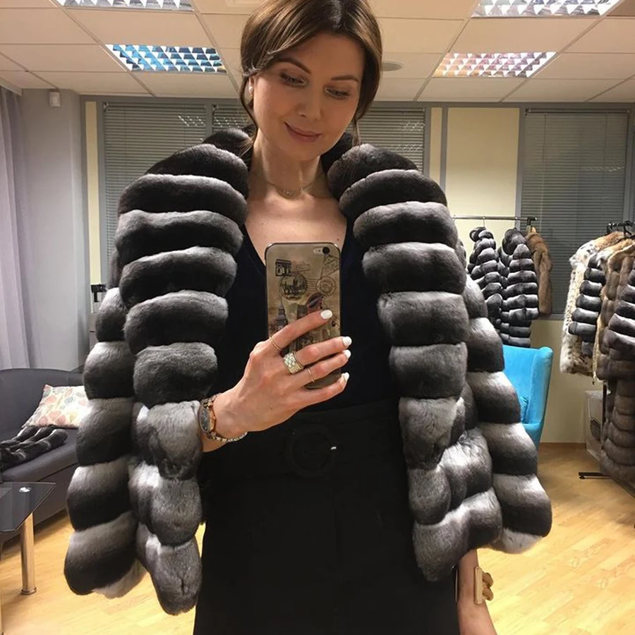 

Chinchilla Color Rex Rabbit Fur Coat Women Winter Fashion Suit Collar Jacket Hot Sale High Quality Fast Shipping