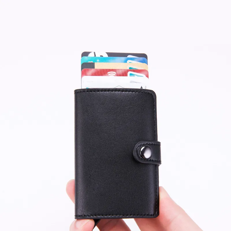 Металлический мужской держатель для Карт RFID алюминиевый сплав держатель для кредитных карт PU кожаный кошелек кошельки с защитой от краж Автоматический чехол для карт