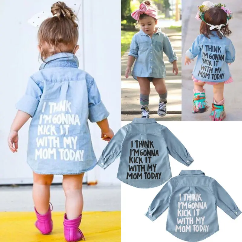 US Stock Toddler Kid Baby Girl Autumn Clothes Denim Long Sleeve Shirt Blouse Coat Shirt Jacket Letter Print 2-7Year kids shirts