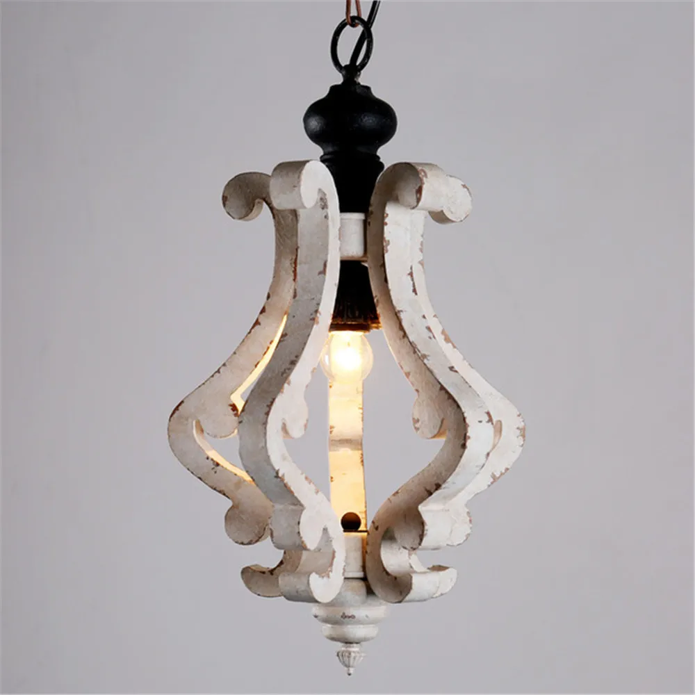 

Rustic Vintage Wood Chandelier Foyer Lighting for Entryway Dining Light Kitchen Chandelier Adjustable Height White