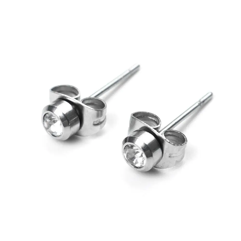 8Seasons 304 Stainless Steel Ear Post Stud Earrings Silver Color Round Clear Cubic Zirconia 4mm/6mm/8mm Dia Simple Jewelry 1Pair | Украшения