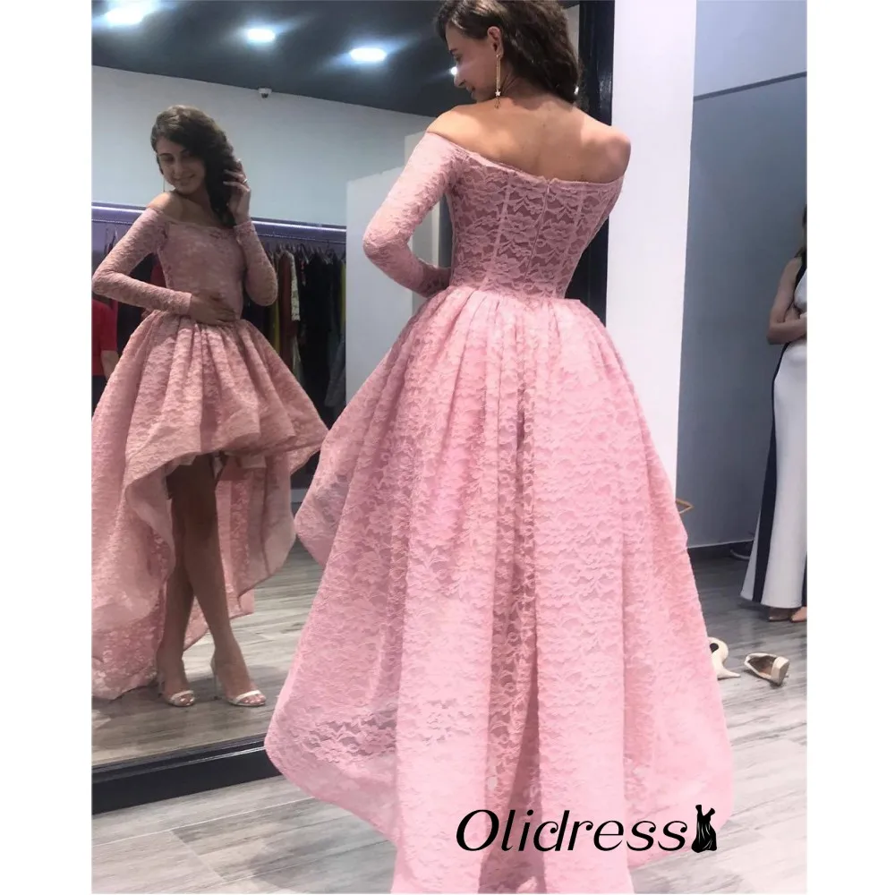 Pink-Prom-Dresses-2019-Ball-Gown-Strapless-Long-Sleeve-Lace-Prom-Party-Gown-High-Low-Prom_conew1