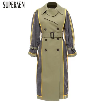 

SuperAen Europe Fashion Trench Coat for Women Autumn and Winter New 2019 Double-breasted Windbreaker Lattice Women Clothing
