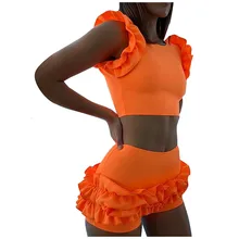 JAYCOSIN юбка купальник комплект бикини купальники для женщин короткий рукав Ruched шорты купальник пуш-ап бикини, сплошной цвет купальник