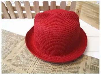 

50pcs Fashion Ears Straw Hats Baby Hats For Girls Bucket Hat Boys Cap Children Sun Summer Cap Kids Solid Beach Caps
