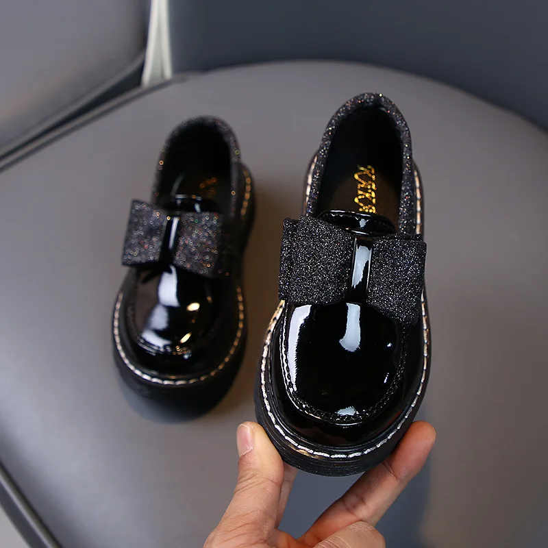 Fashion Bow Kids Shoes Princess For Little Girls Dress Patent Leather 2021 Children School Shoes 3 4 5 6 7 8 9 10 11 12 Years 4