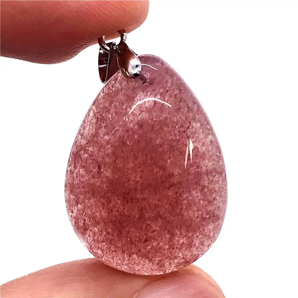 

100% Natural Red Strawberry Quartz Necklace Pendant For Woman Man Water Drop Crystal Silver 24x18x9mm Fashion Jewelry AAAAA