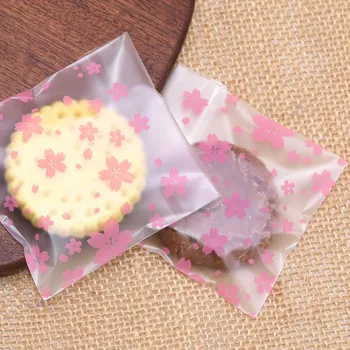 

100Pcs 4Sizes Plastic Bags Pink Cherry Cookie&Candy Bag Self-Adhesive For Wedding Party Gift Bag Biscuit Baking Packaging Bag