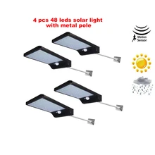 2/4pcs 48 Leds Solar Light Waterproof Motion Sensor Wall Lamp Powered Panel Lighting Street Outdoor Garden Lights White Black Co
