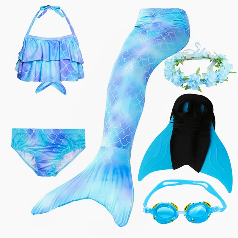 Лидер продаж; детский купальный костюм с хвостом русалки и плавником для девочек; купальный костюм-бикини; платье с добавлением монофина; очки с гирляндой; купальный костюм