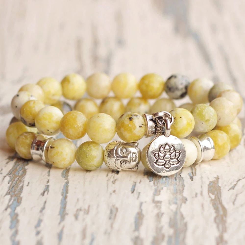 Ruberthen, натуральный желтый браслет Howlite Lotus, высокое качество, голова Будды, браслет для йоги, модные женские украшения на запястье