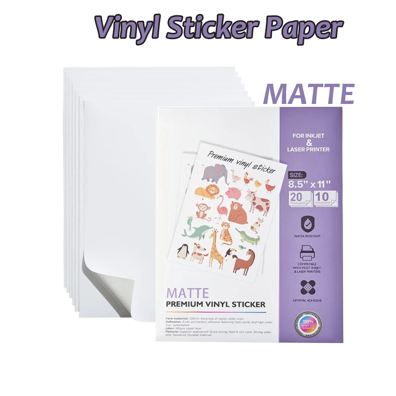 Printable Vinyl Sticker Paper - Waterproof Decal For Inkjet Printer 15  Sheets