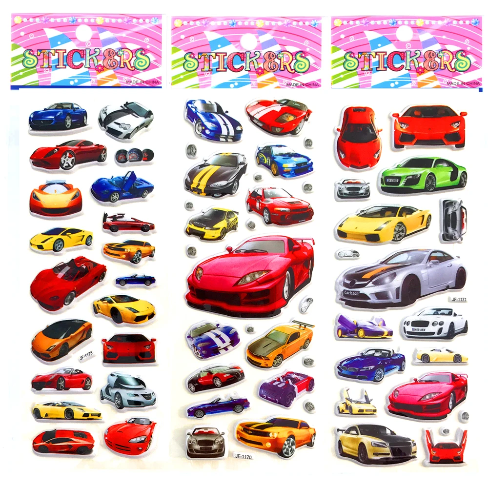 6 Sheets Racing Super Sports Car Scrapbooking Luggage Laptop Bubble Stickers Reward Kid Children Toys Factory 3