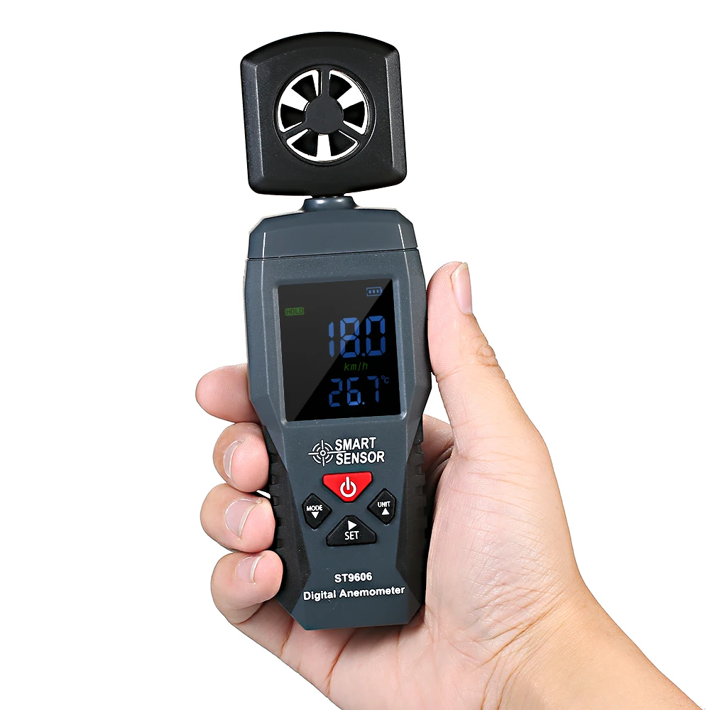 

SMART SENSOR Digital LCD Anemometer Thermometer Portable Wind Speed Sensor Measuring Meter Air Velocity Gauge with Backlight
