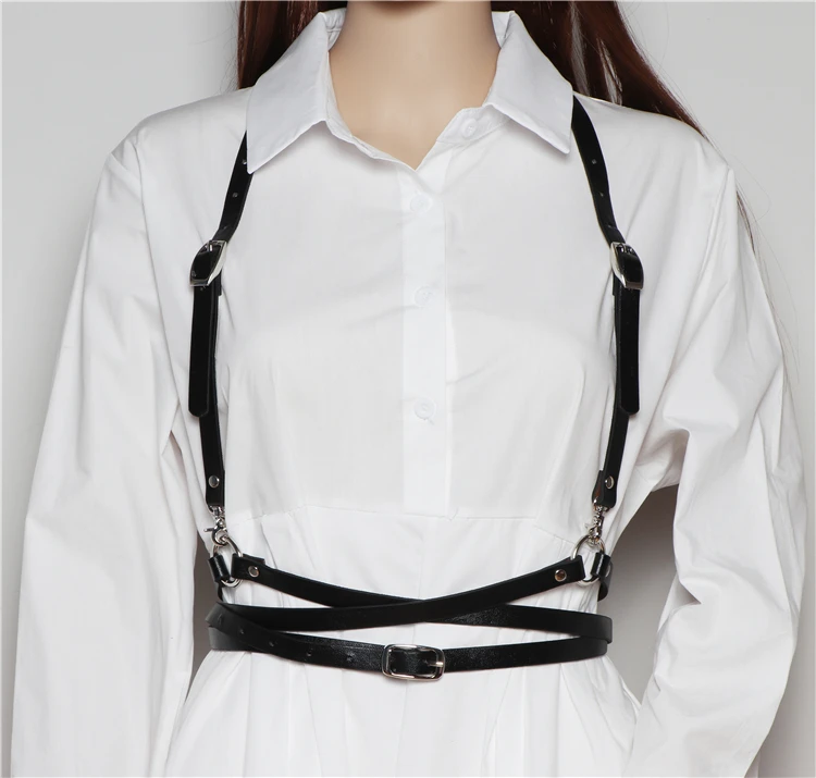 Harajuku Faux Leather Harness For Women Goth Body Bondage Cage Sculpting Waist Belt Chest Straps Female Suspenders Belt