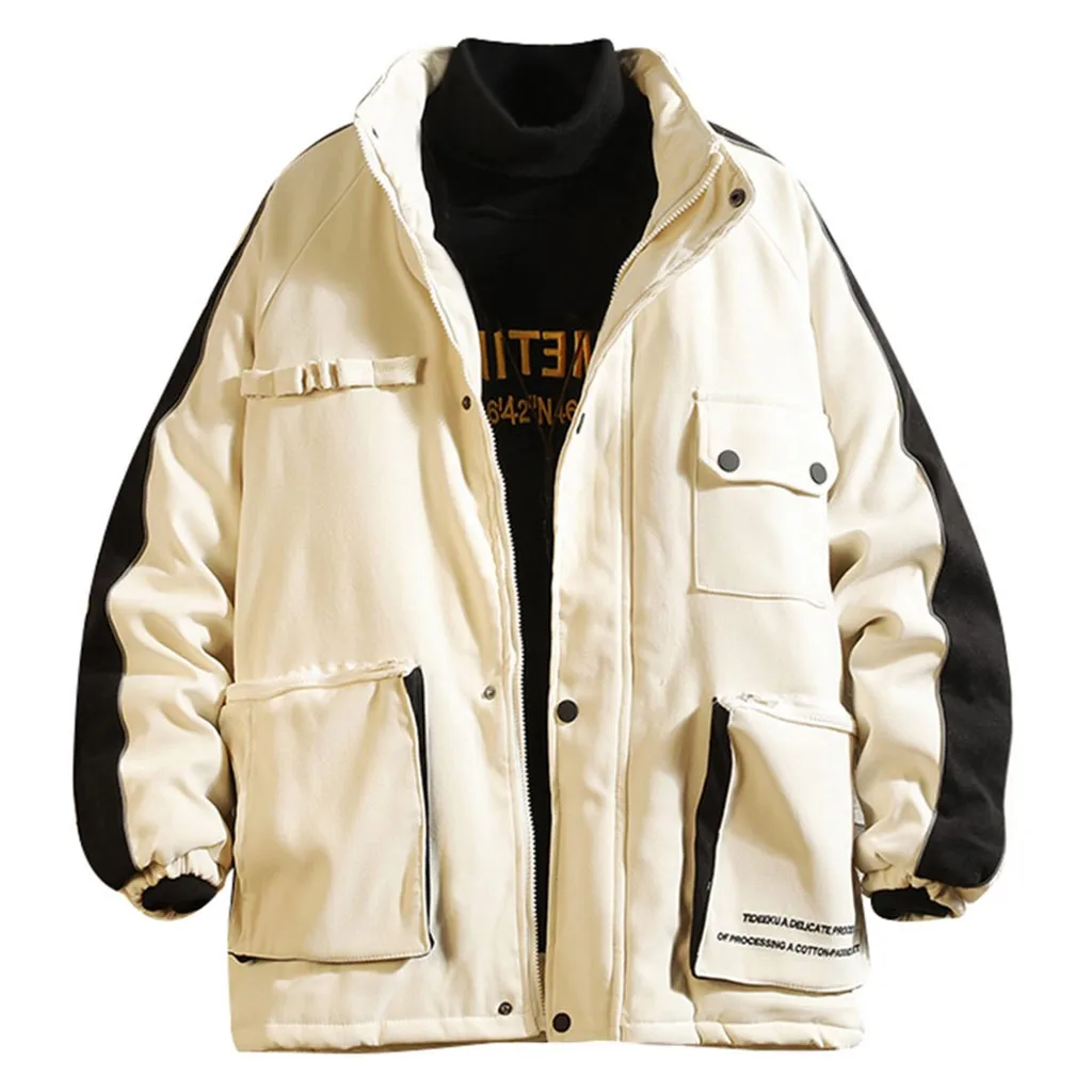 Winter Jacket Men Winter Parkas Men Solid Slim Fit Thick Wool Coats Men Jackets Casual Zipper Warm Coats Men Outwear Clothing