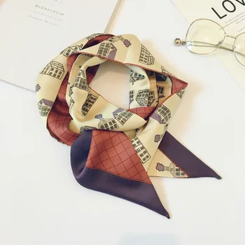 

Korean Silk Print Graffiti Plaid Vintage Women Thin Scarf Shawl Wrap Cravat 2019 Office Lady Suits Autumn Accessories шарф-XCC