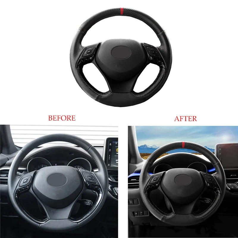Для Toyota CH-R крышка рулевого колеса из углеродного волокна лоскутное Ручное шитье руля Чехлы аксессуары для салона автомобиля