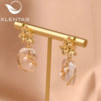 

XlentAg Natural Square Baroque Pearl Drop Clover Earrings Women Dangle Earings Wedding Birthday Gifts Luxury Boho Jewelry GE0754