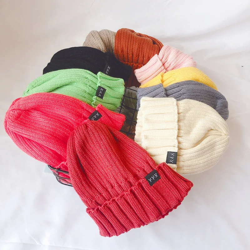 

Autumn and Winter Candy Color Small Black Mark Children Knitted Hair Cap Toddler Warm-keeping for Boys and Girls Wool Hats