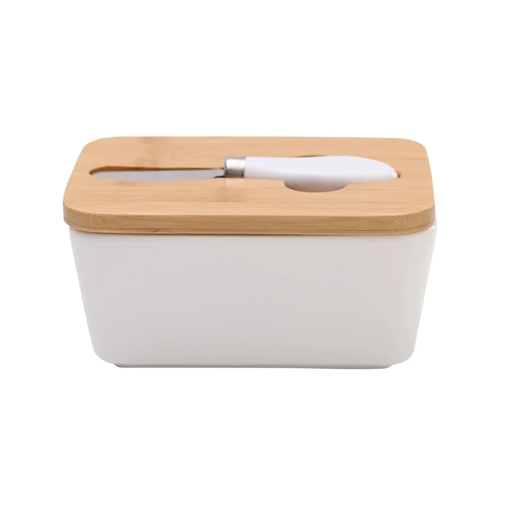 

Container Tool Kitchen Butter Box Storage Tray Cheese Nordic Style Keeper Plate Food Sealing Dish With Wood Lid Ceramic