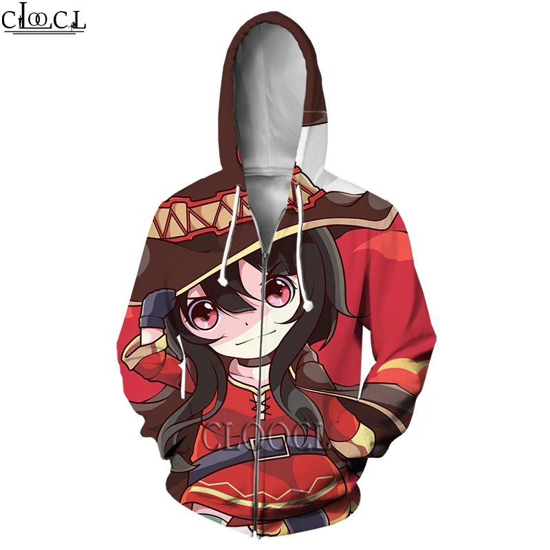 

CLOOCL Newest Popular Anime Girl Megumin Konosuba Casual Zipper Hoodies Men Women 3D Print Fashion Harajuku Tops Drop Shipping