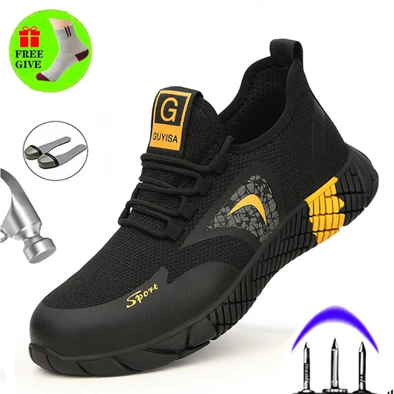 Chaussures De Tailé Respirantes À Bout En Acier Pour Hommes, Bottes De Travail Indistruttibili Antidérapantes, Chaussures De