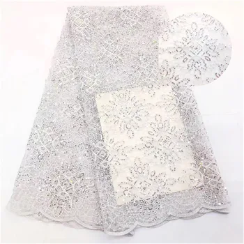 

White Nigerian laces Fabric 3D Embroidered African Cord Laces Fabrics High Quality With Sequins For Wedding Dress C9