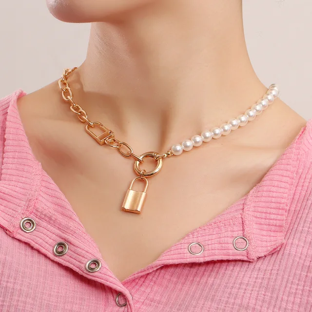 KunJoe 2021 New Hip Hop Bling Lock Pendant Choker Iced Out Shiny Cubic Zircon Necklace For Men Charm Jewelry Fashion Punk China C90275 gold