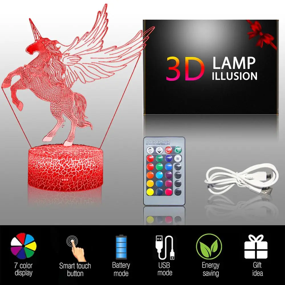 Единорог светодиодный 3d ночник удаленное животное настольная лампа Иллюзия 16
