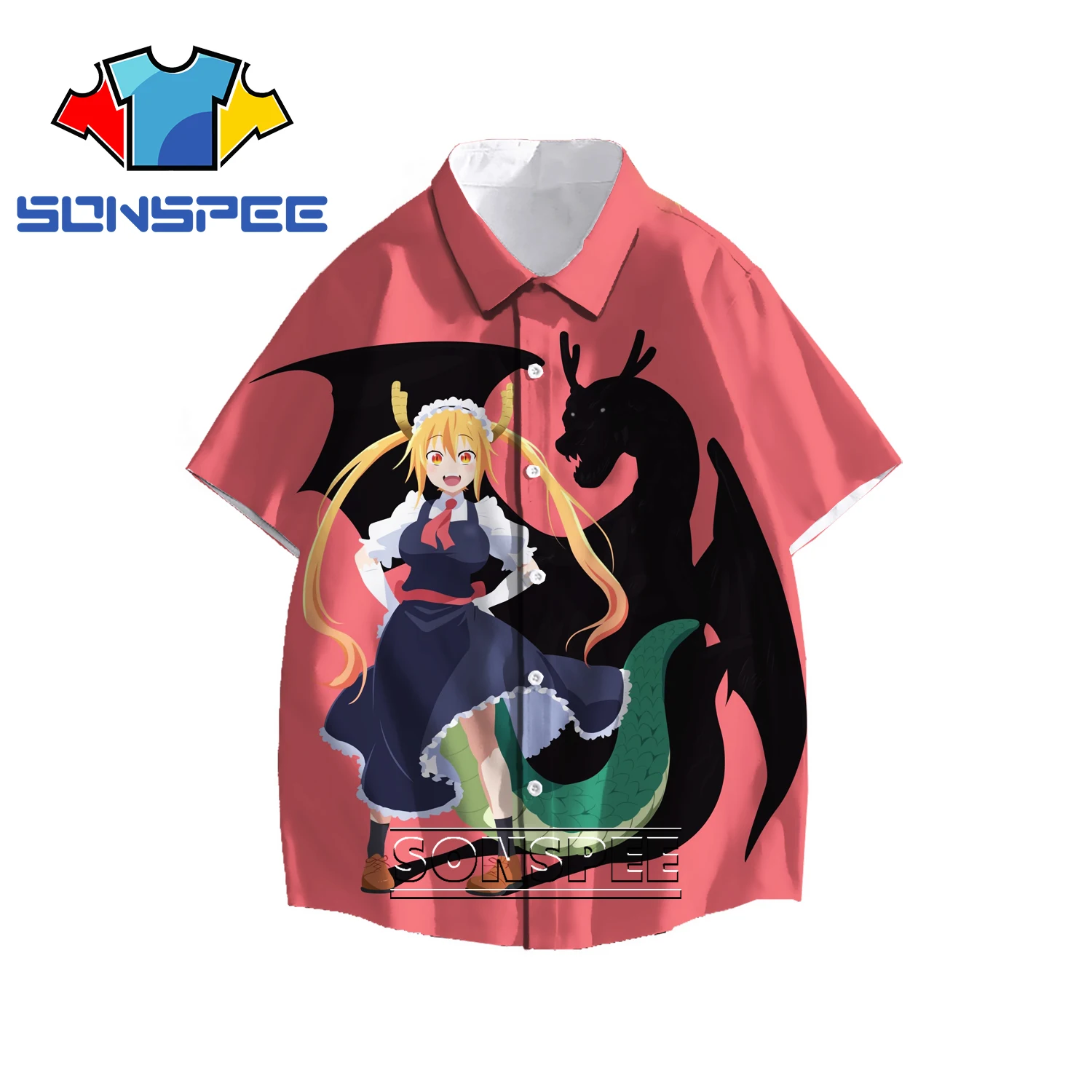 SONSPEE 3D Anime Miss Kobayashi's Dragon Maid Print Men's Oversized Loose Japanese Casual Blouse Women's Street Fashion Top