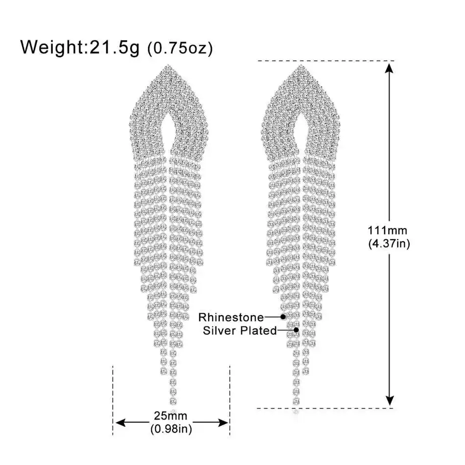 Minlover Роскошные преувеличенные блестящие стразы кисточкой Висячие серьги для женщин Серебряный цвет кристалл свадебные серьги, ювелирные изделия EH1642