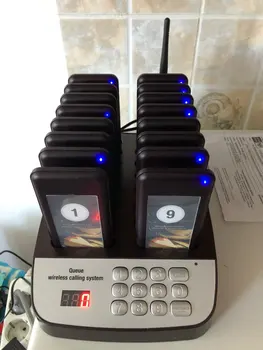 

New Restaurant Calling Pager Wireless Call Pagers with 16 Receivers Support 999 Channels Queuing Restaurant Equipment 100-240V