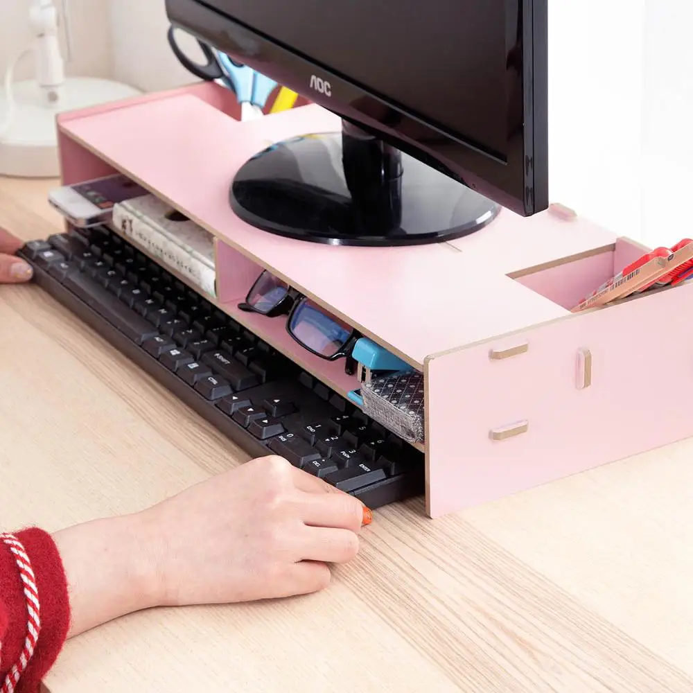 Desktop Wood Shelf Plinth Monitor Stand Computer Screen Riser Computer Laptop Support Table Storage Rack Organizer