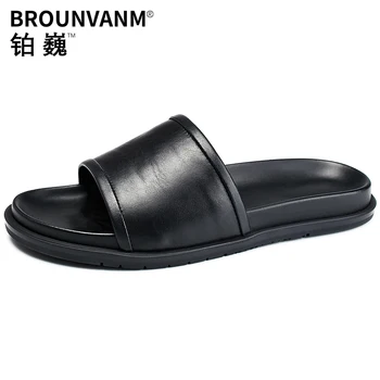 

Genuine Leather Sandals big Size fender summer men genuine leather slippers all-match cowhide mens flip flop sandals male