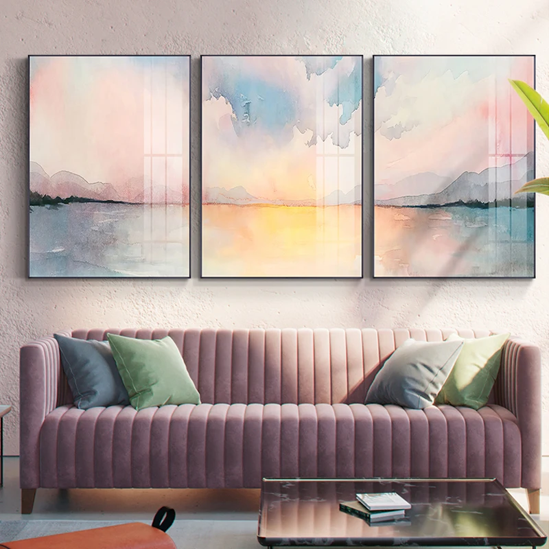 

Modern Abstract Pink Blue Seascape Canvas Poster Print Wall Art Pictures Decorative Painting for Living Room Girls Bedroom Decor