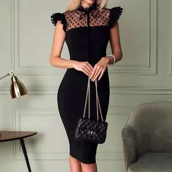 

Women Elegant Party Bodycon Dresses 2020 Korea Summer Sexy Hollow Lace Dress Black Midi Dress Ladies Fashion Evening Vestidos
