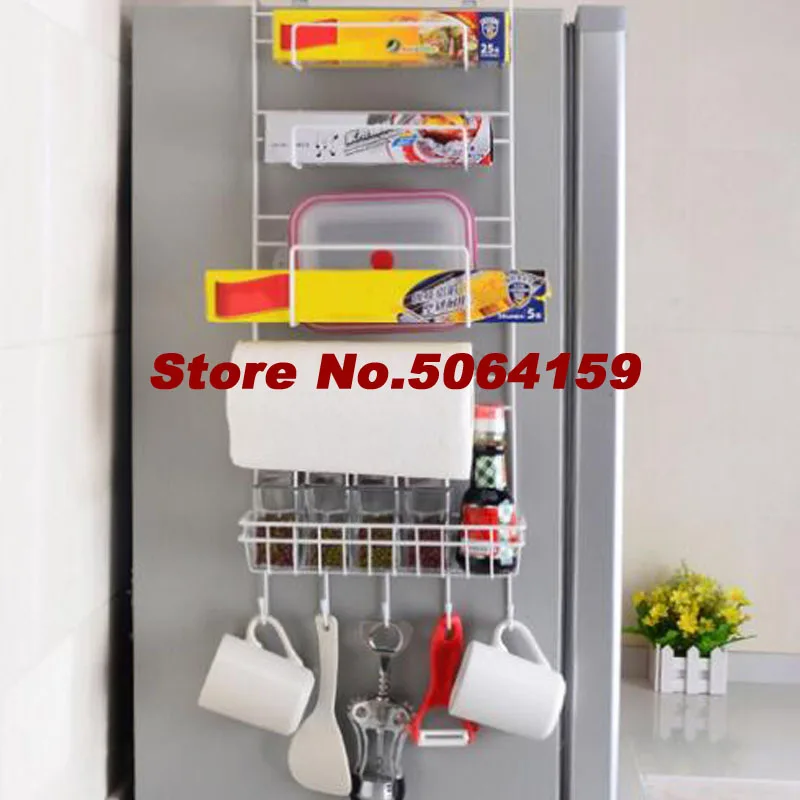 

Refrigerator Side Rack Multilayer With Hook Multi-Functional Kitchen Shelves 304 Iron Stainless Steel Home Decoration