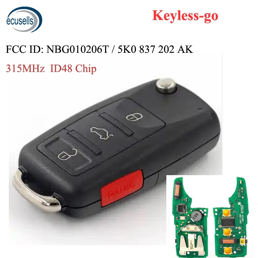 3+1/4 button Keyless go Remote Key 315MHz ID48 Chip Fob for Volkswagen 2011 2017 (Models with Prox) P/N: NBG010206T|Car Key| - AliExpress