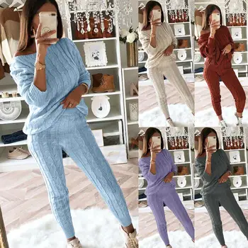 

2020 Knitted Sweaters pants 2 Pieces Sets Women Fashion Autumn Winter Two Piece Set Knit Outfit Suits Tracksuit women clothing