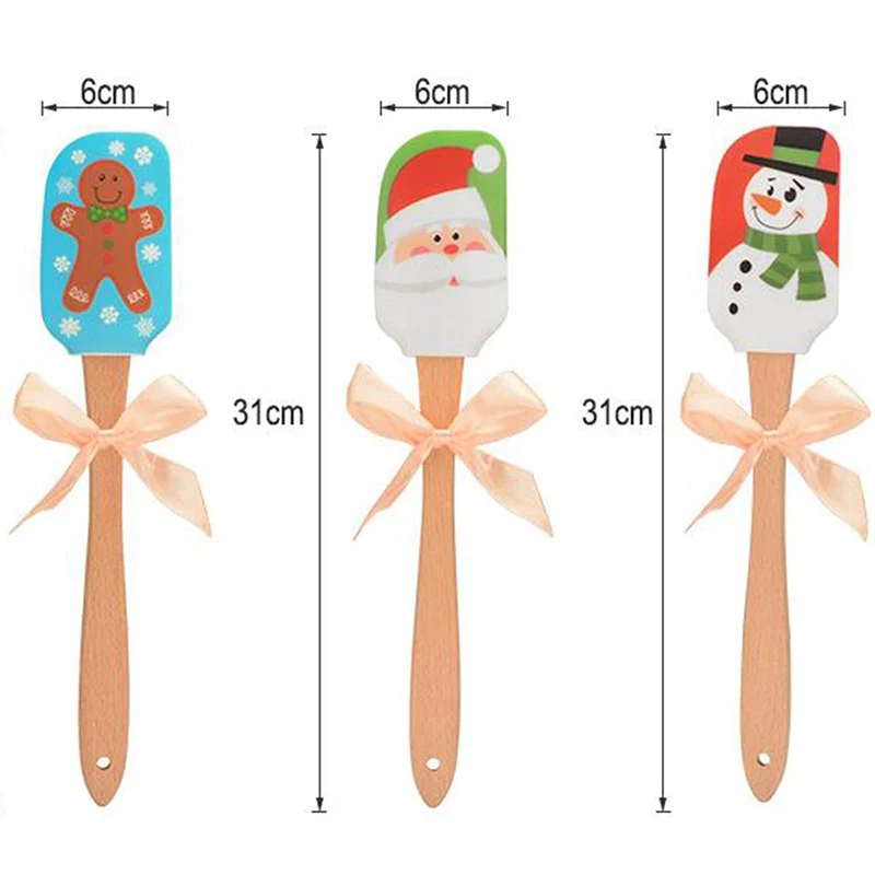 Christmas Style Silicone Butter Scraper Pastry Spatula Baking Tool Kitchen Gadget Christmas Wooden Handle Cream Mixing Knife